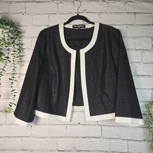 Karl Lagerfeld Vintage Black White Cropped Openfront 3/4 Sleeve Lined Blazer Xl
